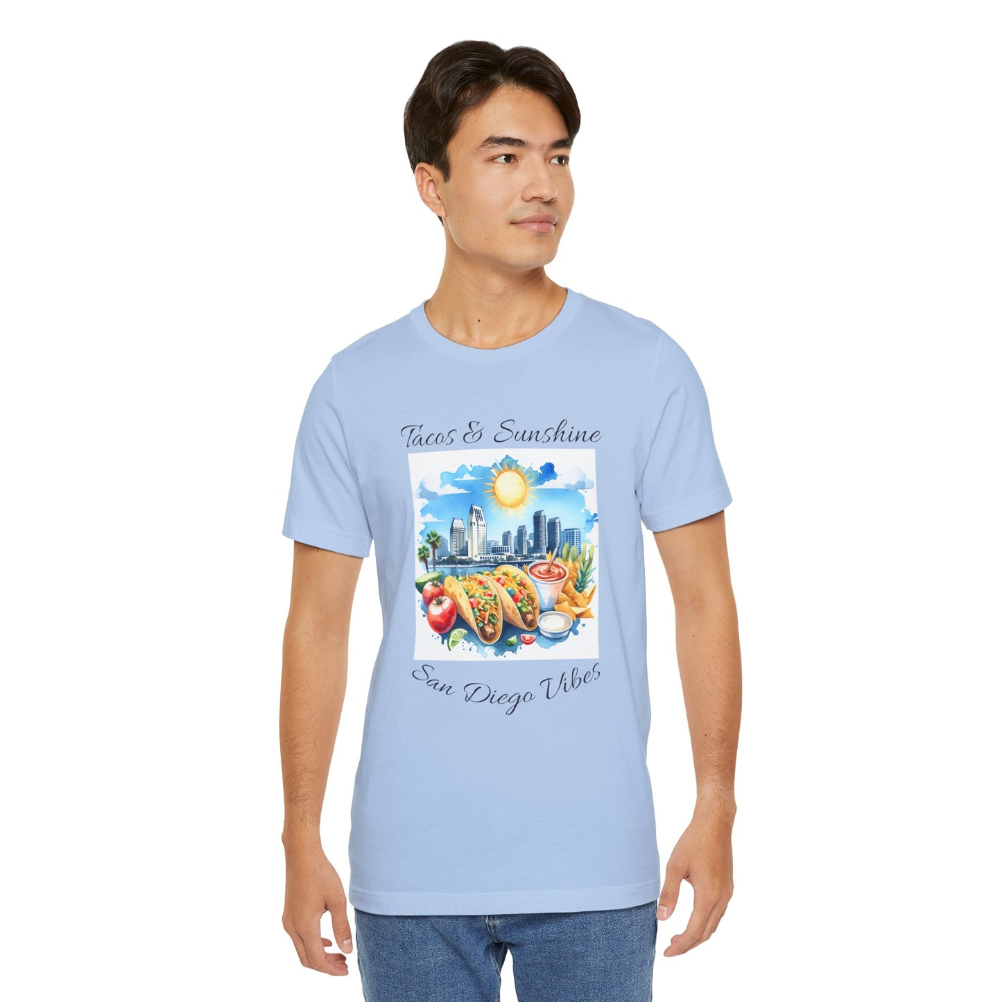 San Diego Vibes T-Shirt, Tacos & Sunshine Tee, Unisex Jersey Top, California Culture Shirt, Short Sleeve Apparel, Beach Lover Clothing