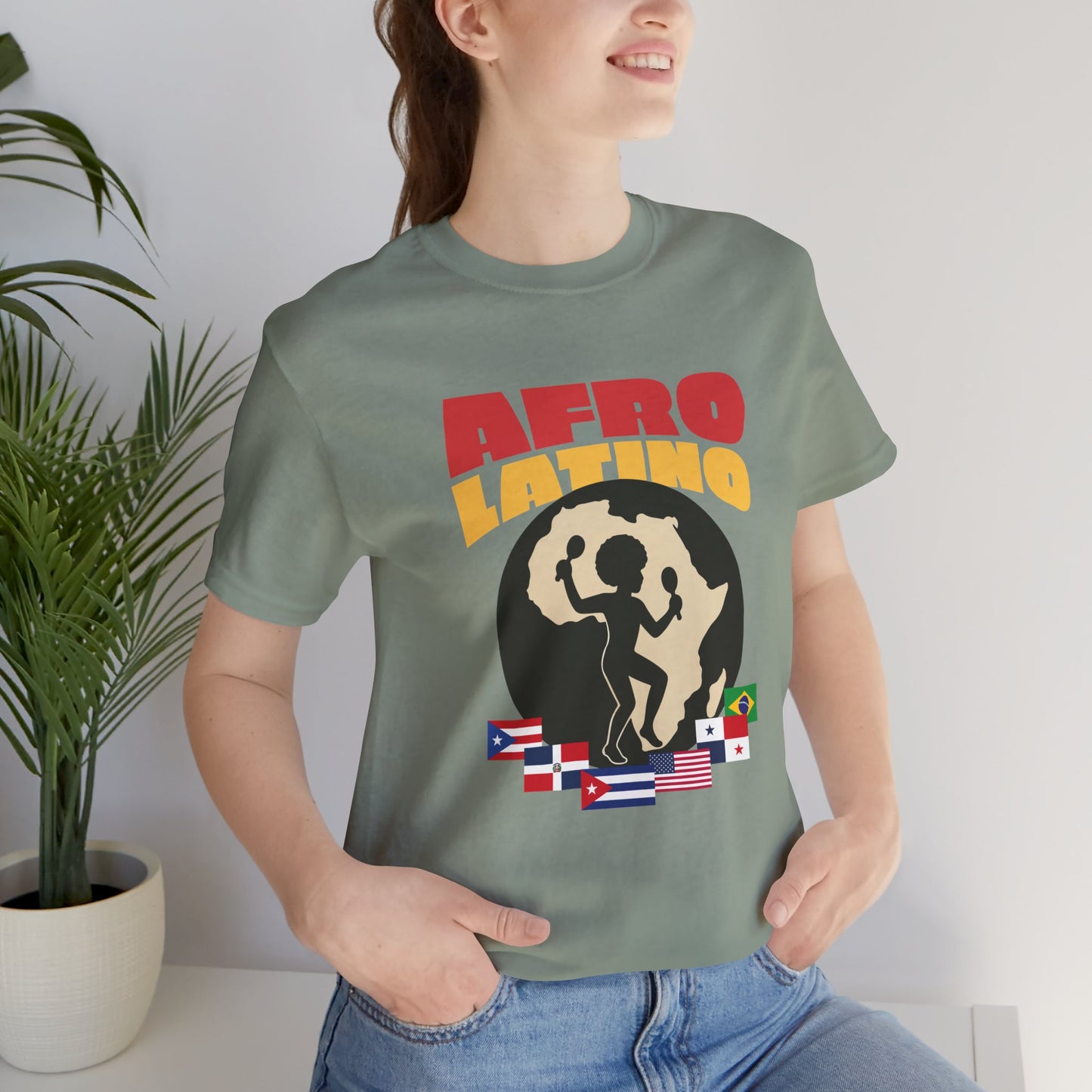 Afro-Latino T‑Shirt — Afro Latino Retro Silhouette with Flags