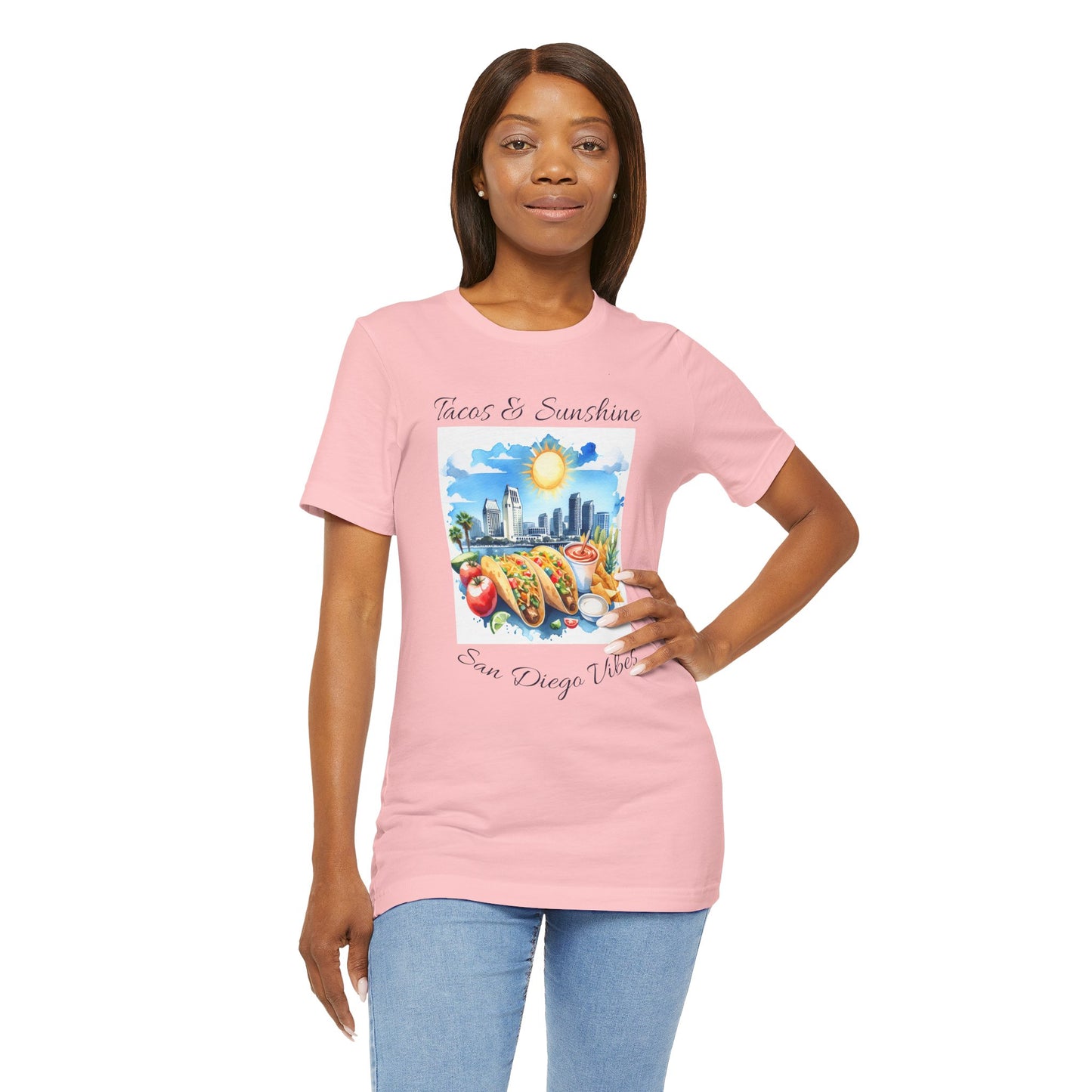San Diego Vibes T-Shirt, Tacos & Sunshine Tee, Unisex Jersey Top, California Culture Shirt, Short Sleeve Apparel, Beach Lover Clothing