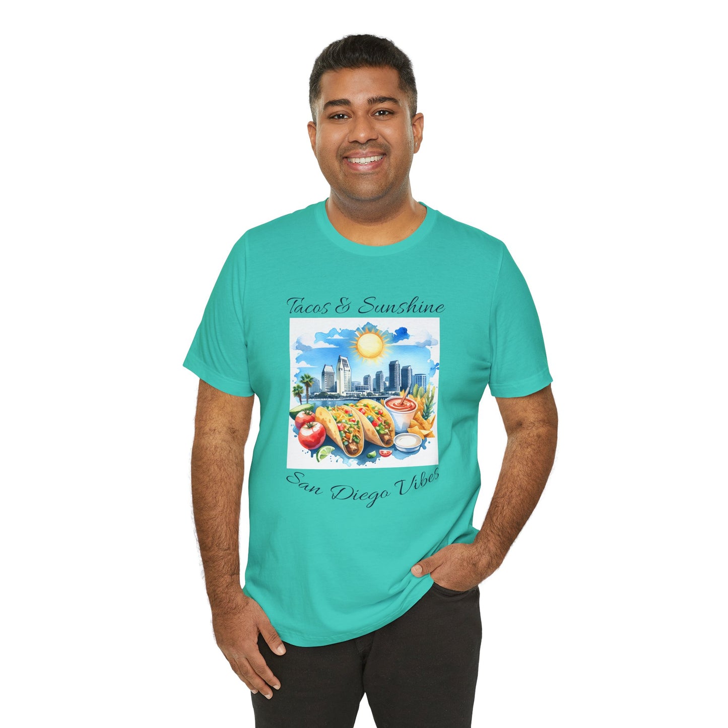 San Diego Vibes T-Shirt, Tacos & Sunshine Tee, Unisex Jersey Top, California Culture Shirt, Short Sleeve Apparel, Beach Lover Clothing
