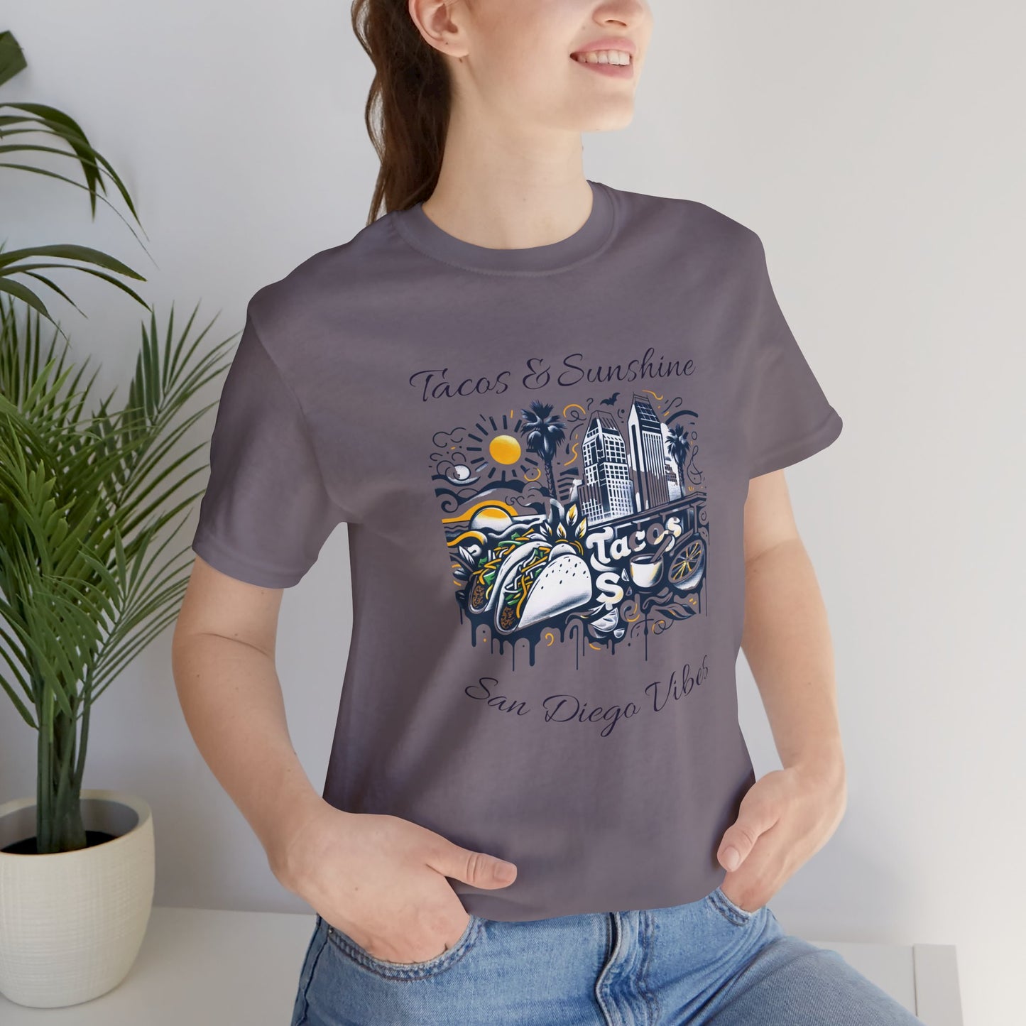 San Diego Vibes T-Shirt, Tacos & Sunshine Tee, Unisex Jersey Shirt, California Culture Top, Beach Lover Gift, 619 Love