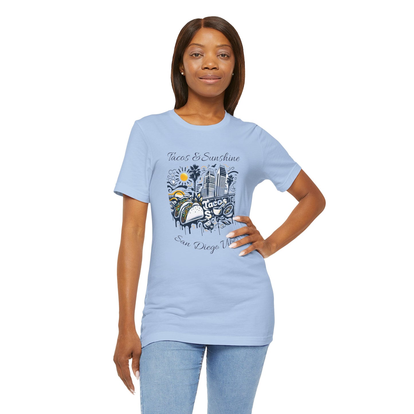 San Diego Vibes T-Shirt, Tacos & Sunshine Tee, Unisex Jersey Shirt, California Culture Top, Beach Lover Gift, 619 Love
