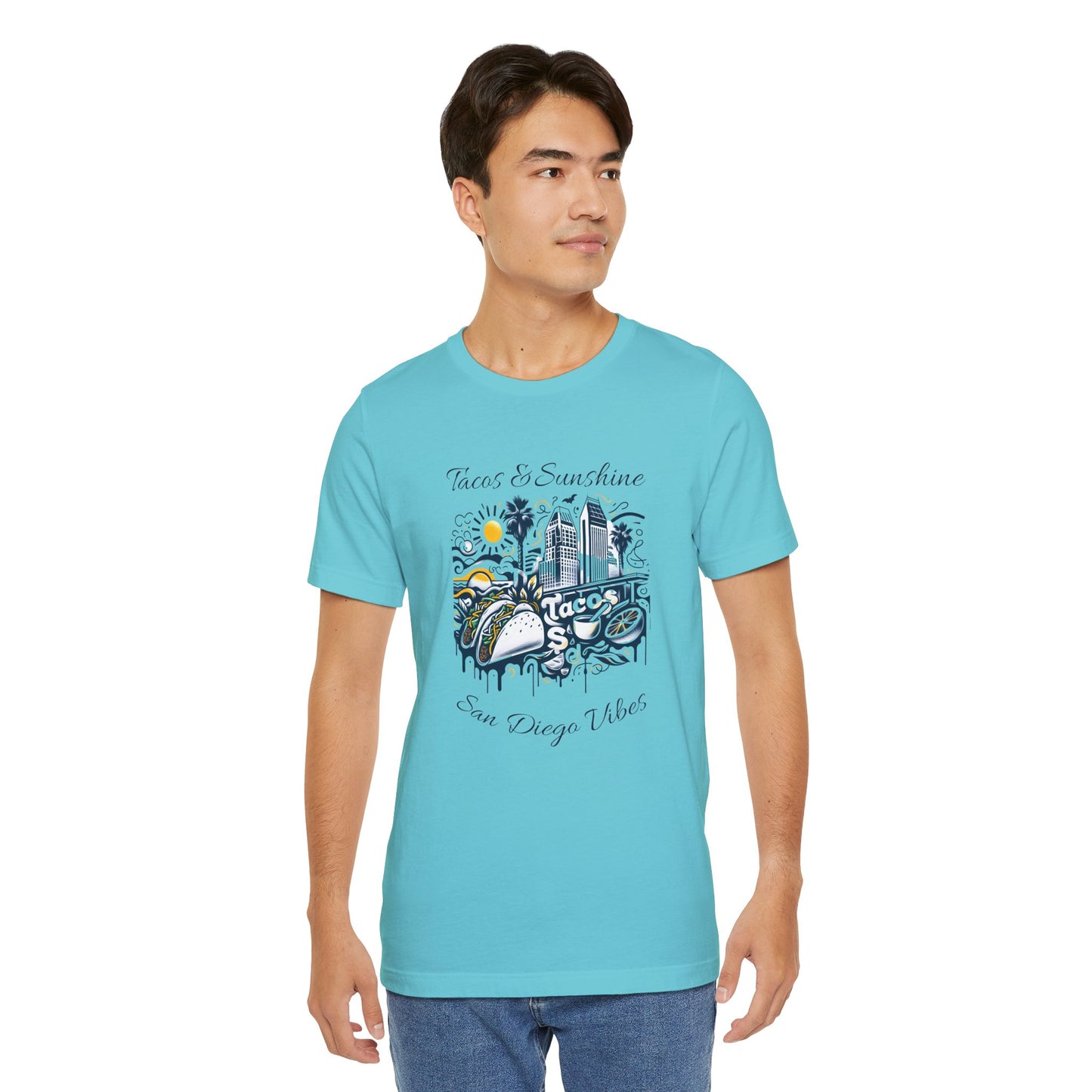 San Diego Vibes T-Shirt, Tacos & Sunshine Tee, Unisex Jersey Shirt, California Culture Top, Beach Lover Gift, 619 Love