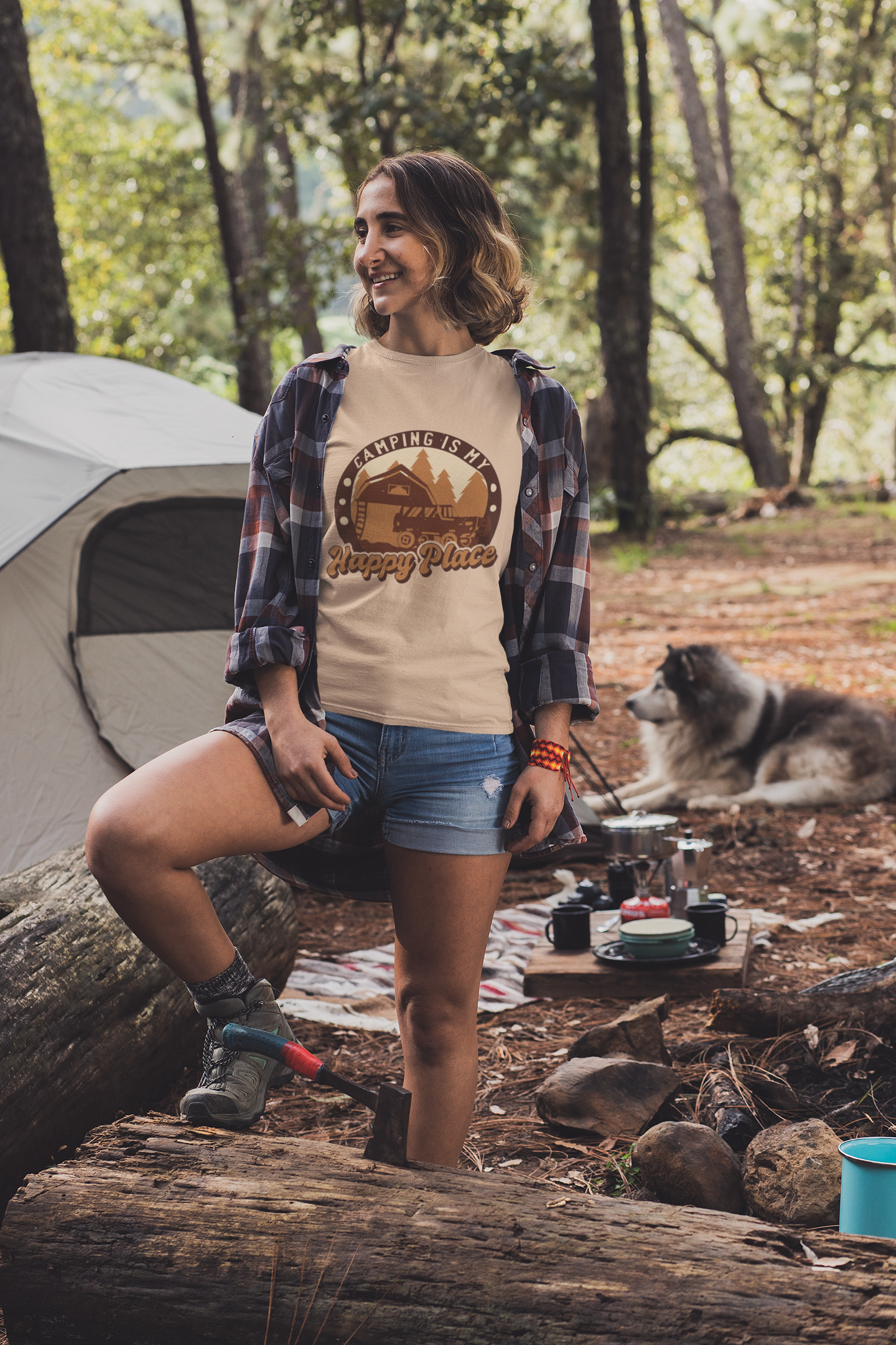 Camping Is My Happy Place Camping Tee, Outdoor Adventure Shirt, Happy Camper Top, Nature Lover Tshirt, Hiking Gift, Mountain Climber Apparel