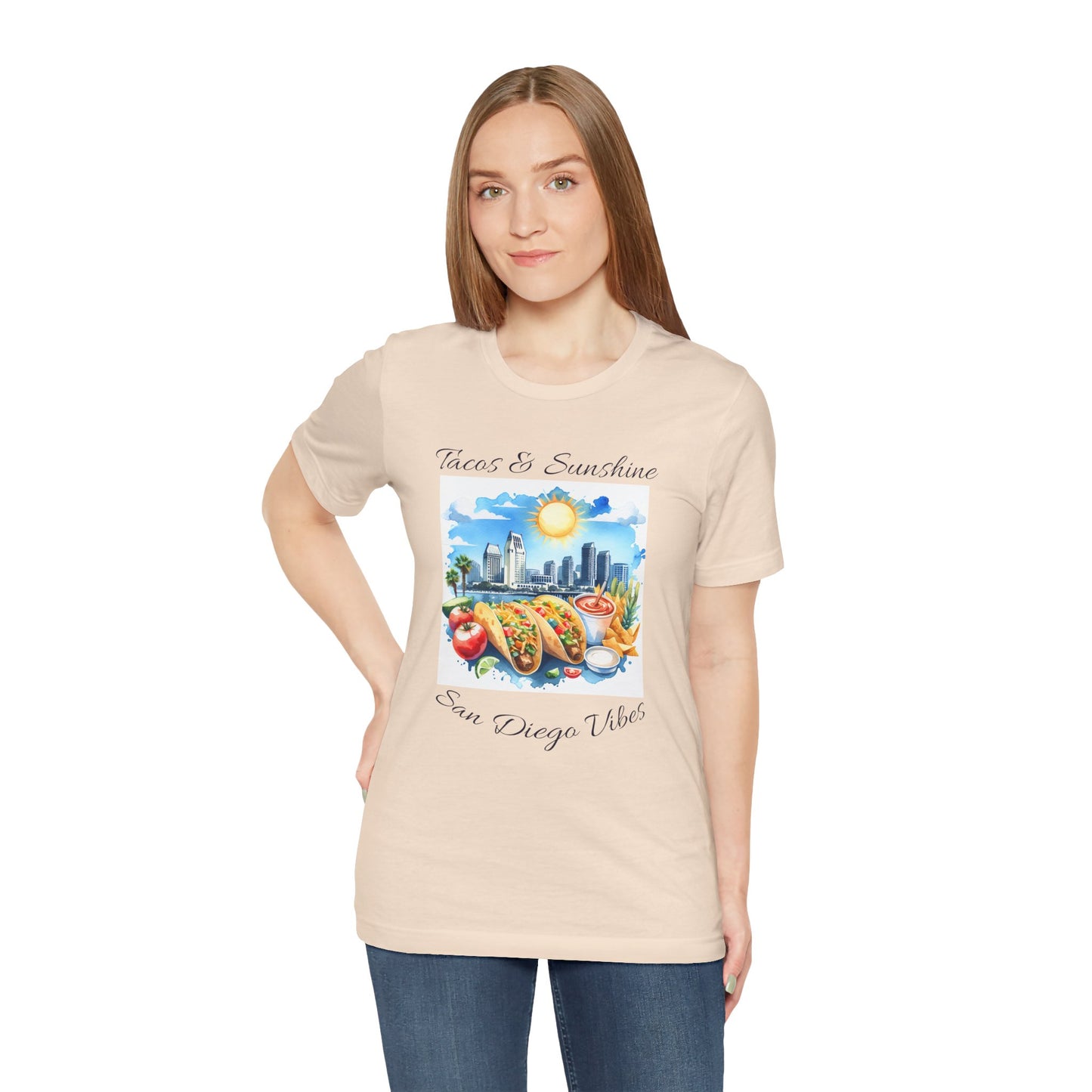 San Diego Vibes T-Shirt, Tacos & Sunshine Tee, Unisex Jersey Top, California Culture Shirt, Short Sleeve Apparel, Beach Lover Clothing