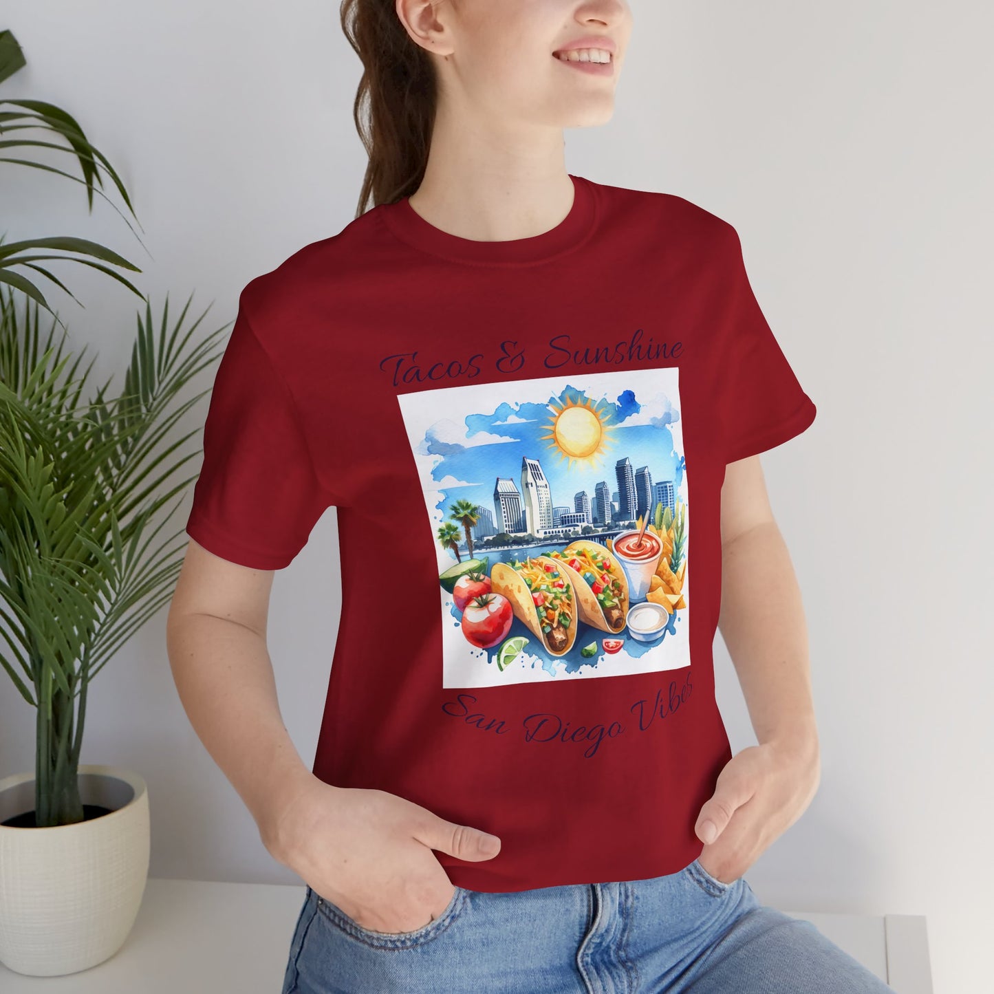 San Diego Vibes T-Shirt, Tacos & Sunshine Tee, Unisex Jersey Top, California Culture Shirt, Short Sleeve Apparel, Beach Lover Clothing