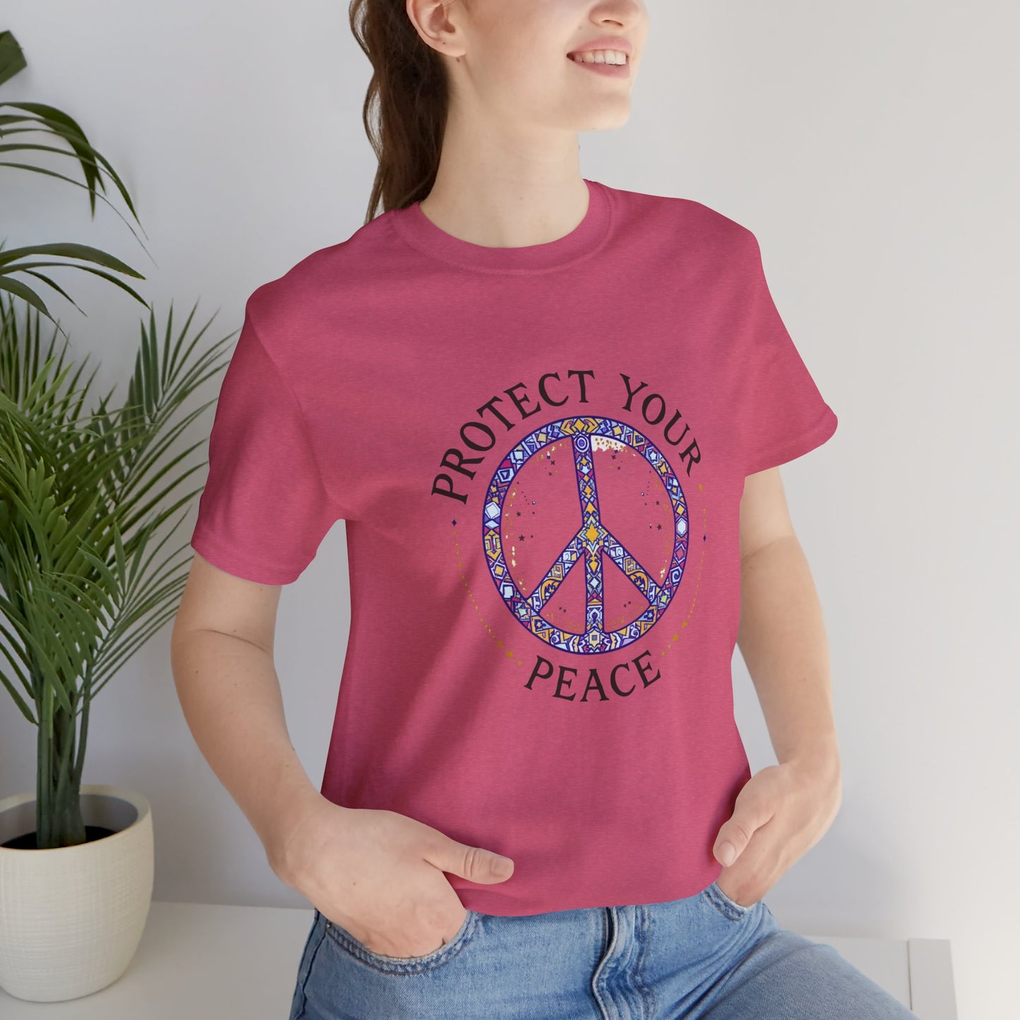 Protect Your Peace Unisex Tee, Casual Wear, Gift for Him/Her, Peace Sign T-Shirt, Affirmation Top, Relaxed Fit Tee