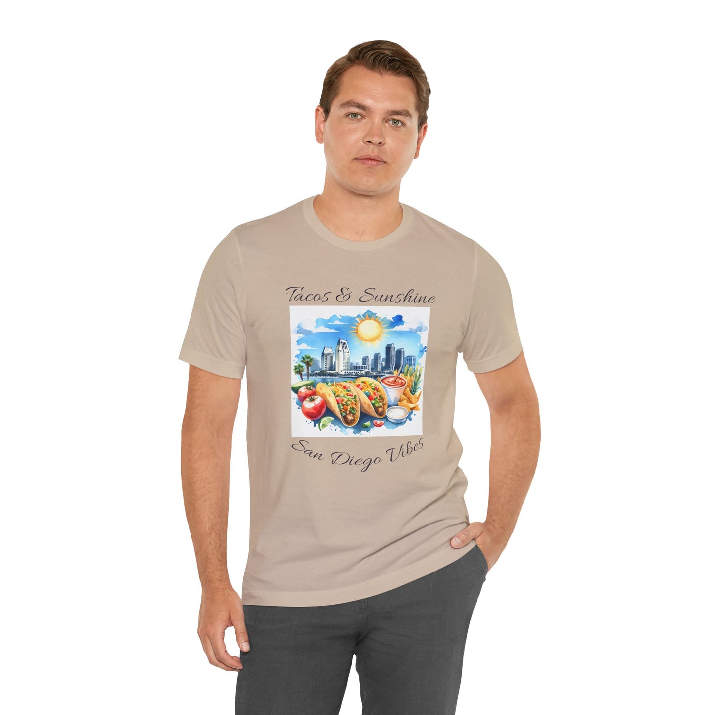 San Diego Vibes T-Shirt, Tacos & Sunshine Tee, Unisex Jersey Top, California Culture Shirt, Short Sleeve Apparel, Beach Lover Clothing