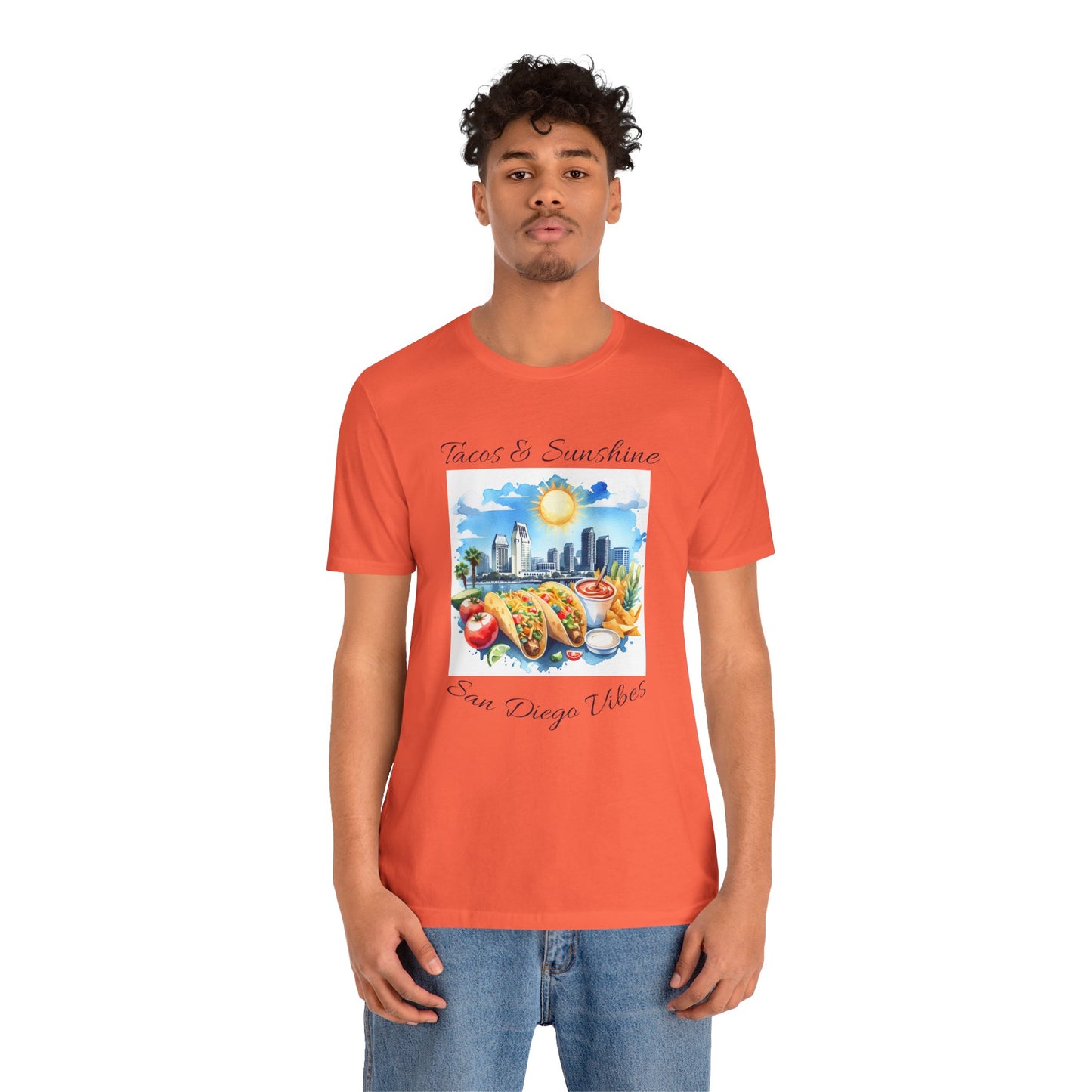 San Diego Vibes T-Shirt, Tacos & Sunshine Tee, Unisex Jersey Top, California Culture Shirt, Short Sleeve Apparel, Beach Lover Clothing