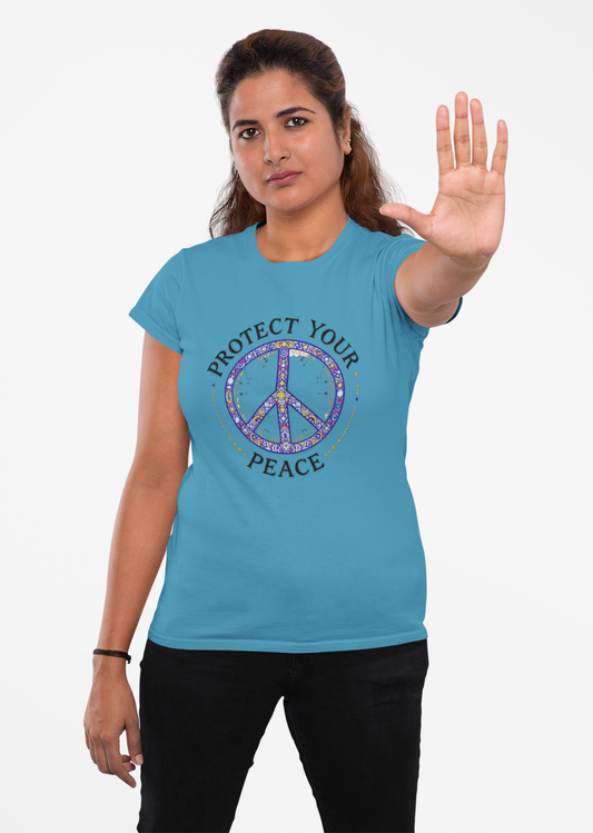 Protect Your Peace Unisex Tee, Casual Wear, Gift for Him/Her, Peace Sign T-Shirt, Affirmation Top, Relaxed Fit Tee