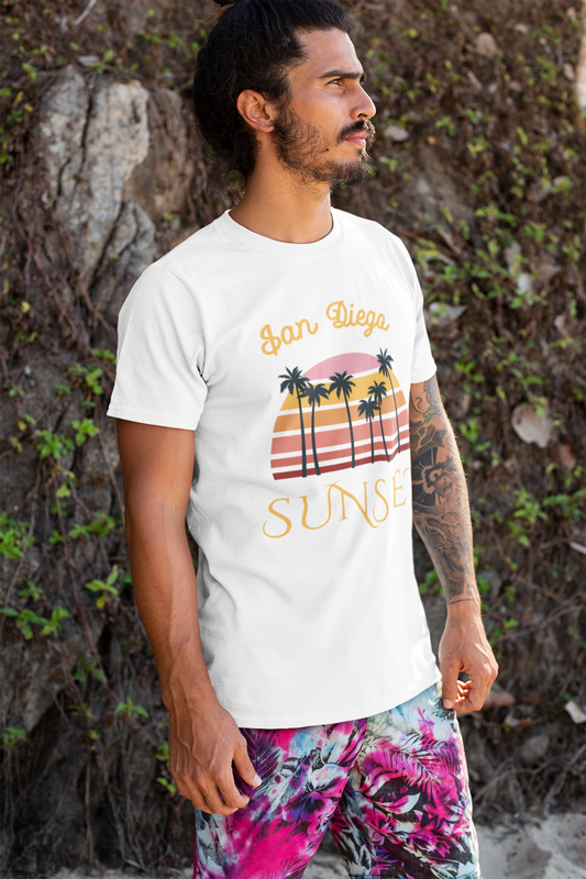 San Diego Sunset Unisex Tee, Retro T-Shirt, Palm Tree Shirt, Perfect Summer Outfit, California Vibes, Gift for Beach Lovers