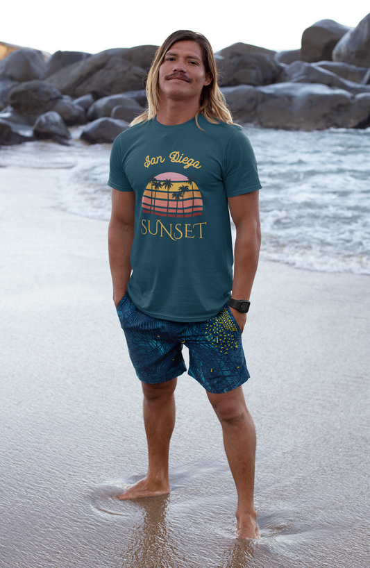 San Diego Sunset Unisex Tee, Retro T-Shirt, Palm Tree Shirt, Perfect Summer Outfit, California Vibes, Gift for Beach Lovers