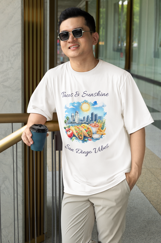 San Diego Vibes T-Shirt, Tacos & Sunshine Tee, Unisex Jersey Top, California Culture Shirt, Short Sleeve Apparel, Beach Lover Clothing