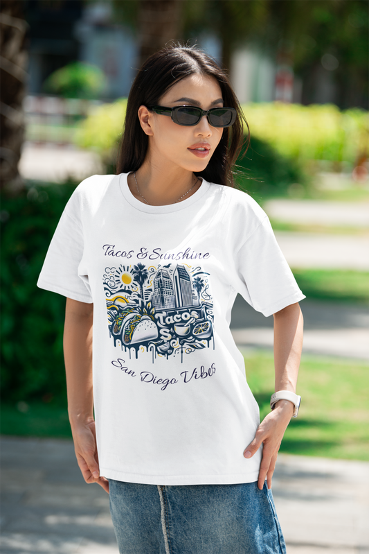 San Diego Vibes T-Shirt, Tacos & Sunshine Tee, Unisex Jersey Shirt, California Culture Top, Beach Lover Gift, 619 Love