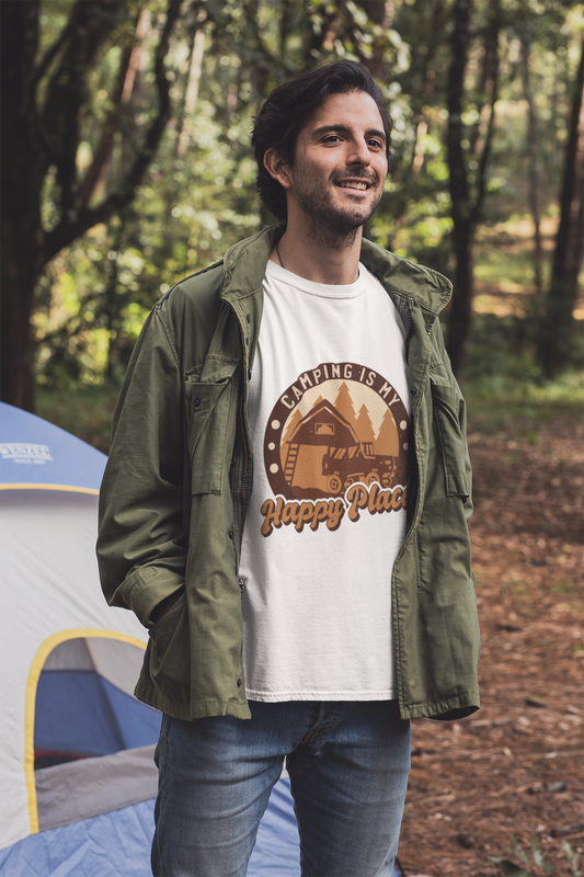 Camping Is My Happy Place Camping Tee, Outdoor Adventure Shirt, Happy Camper Top, Nature Lover Tshirt, Hiking Gift, Mountain Climber Apparel