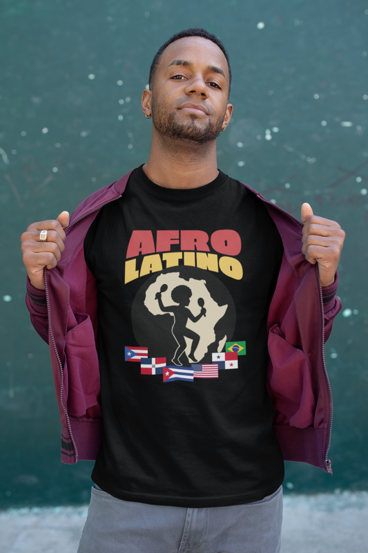 Afro-Latino T‑Shirt — Afro Latino Retro Silhouette with Flags