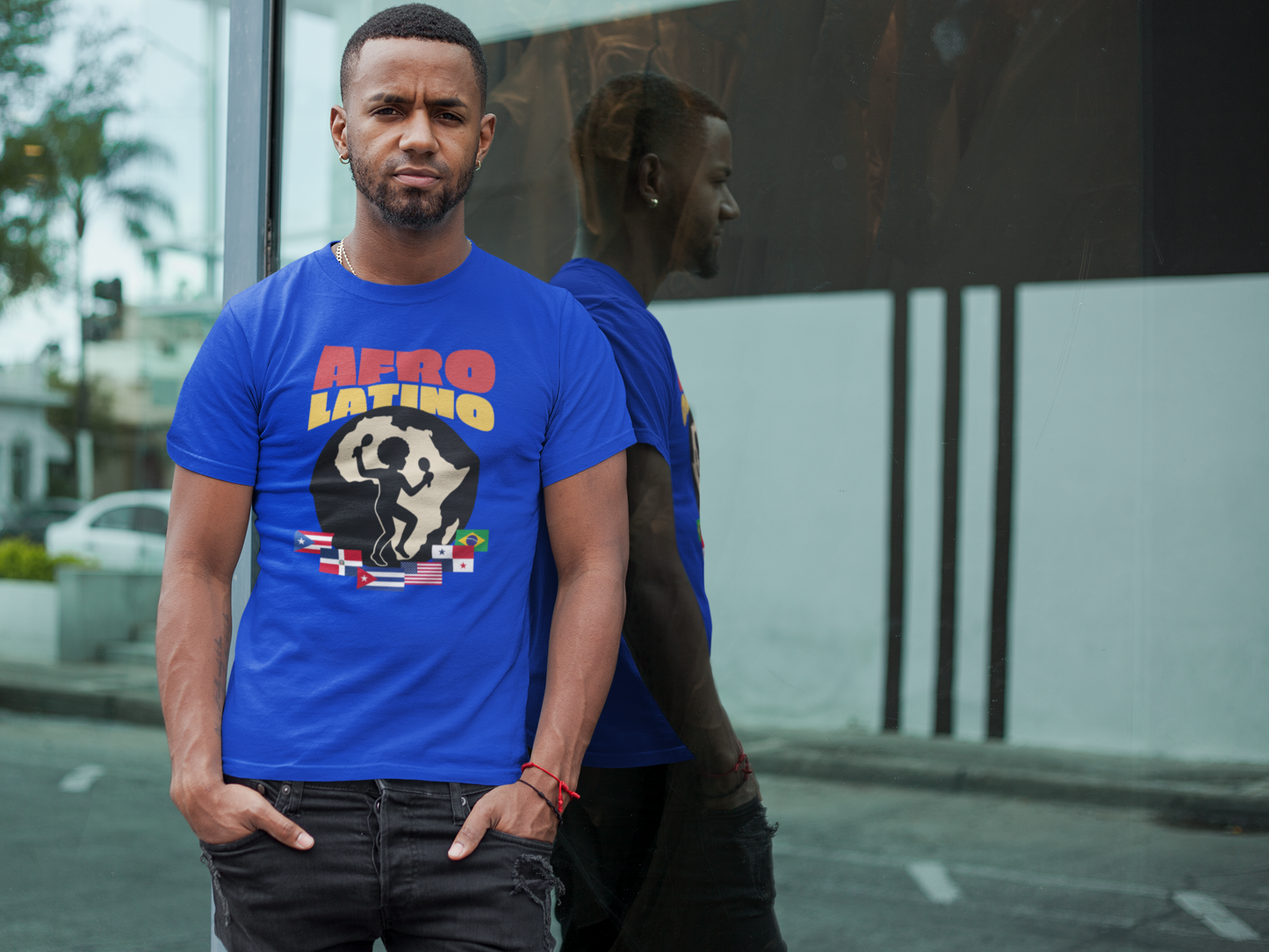 Afro-Latino T‑Shirt — Afro Latino Retro Silhouette with Flags