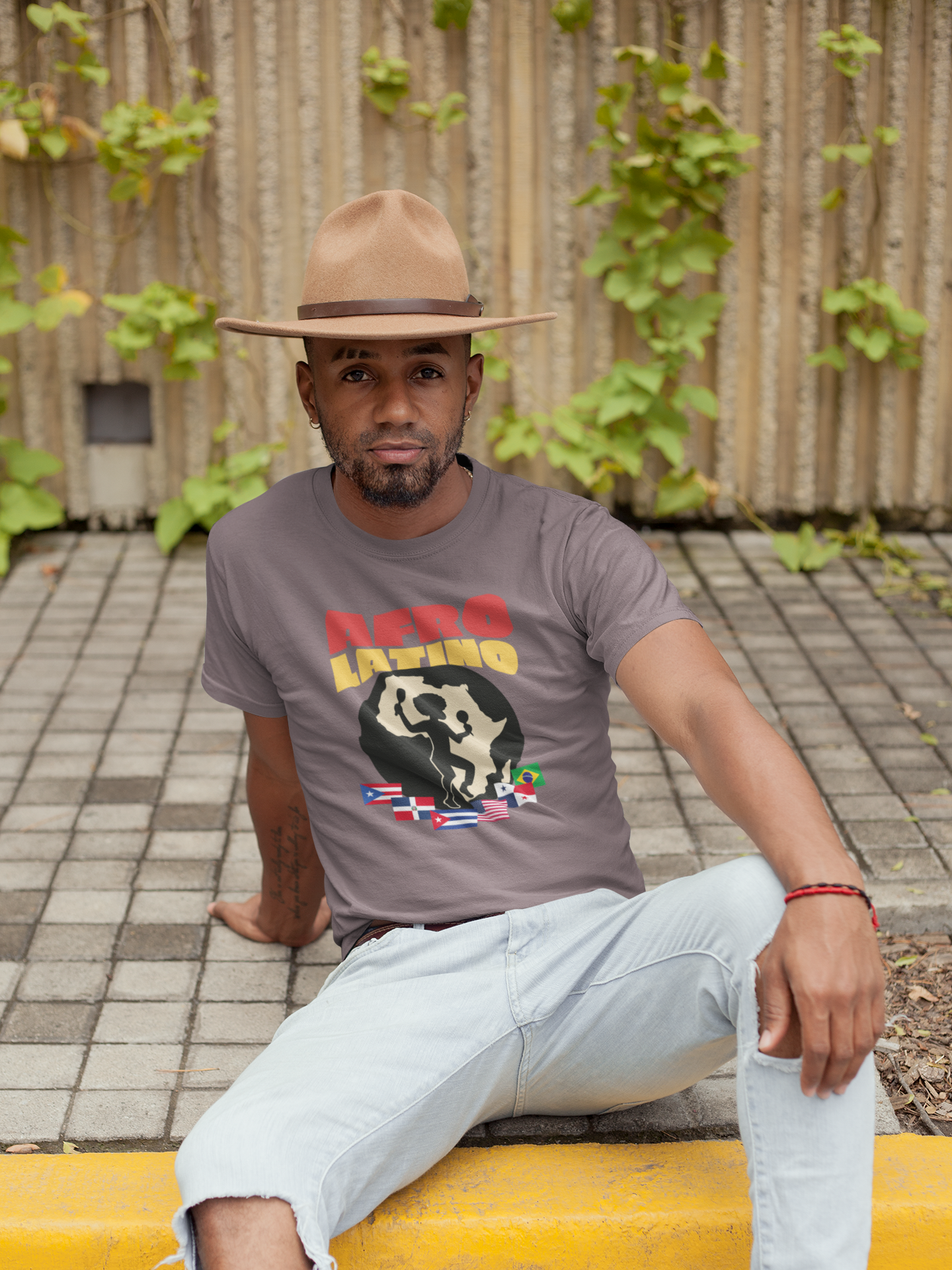 Afro-Latino T‑Shirt — Afro Latino Retro Silhouette with Flags