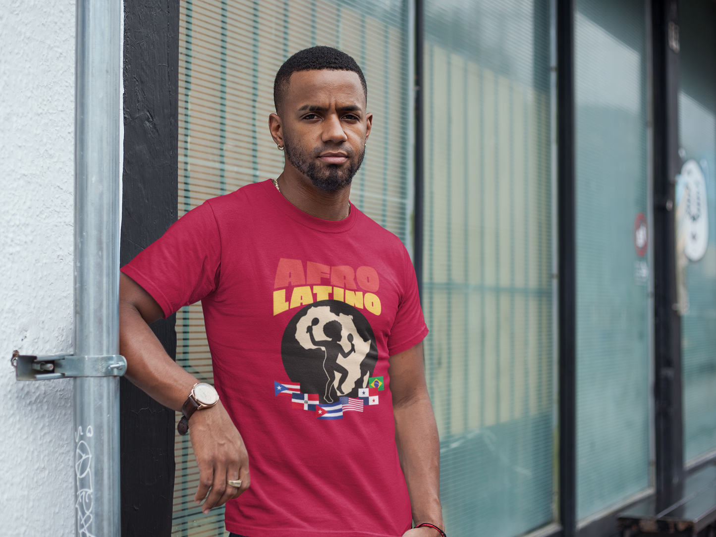 Afro-Latino T‑Shirt — Afro Latino Retro Silhouette with Flags