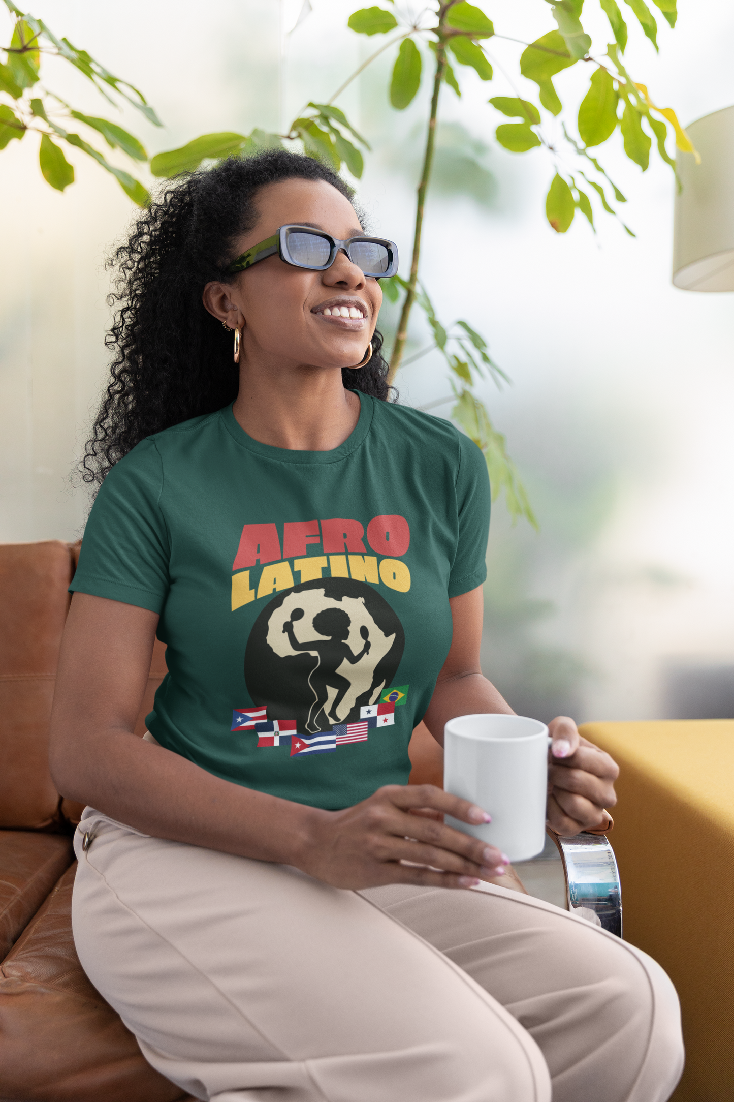 Afro-Latino T‑Shirt — Afro Latino Retro Silhouette with Flags