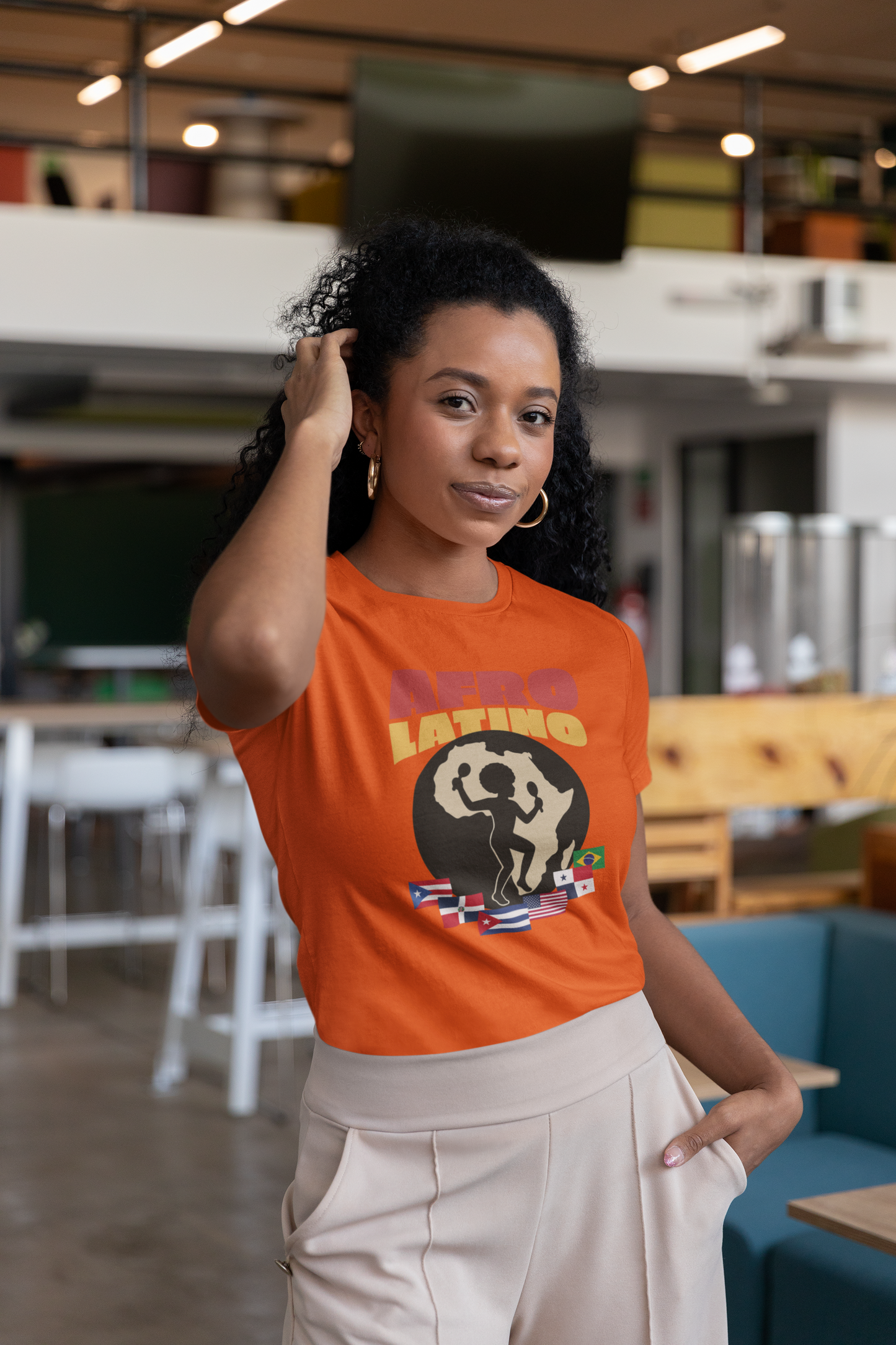 Afro-Latino T‑Shirt — Afro Latino Retro Silhouette with Flags
