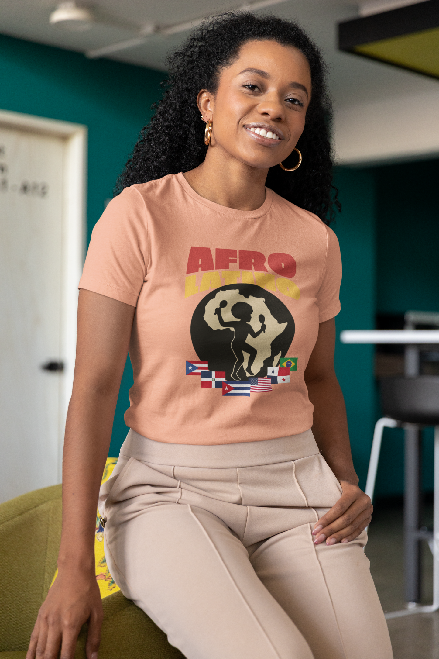 Afro-Latino T‑Shirt — Afro Latino Retro Silhouette with Flags