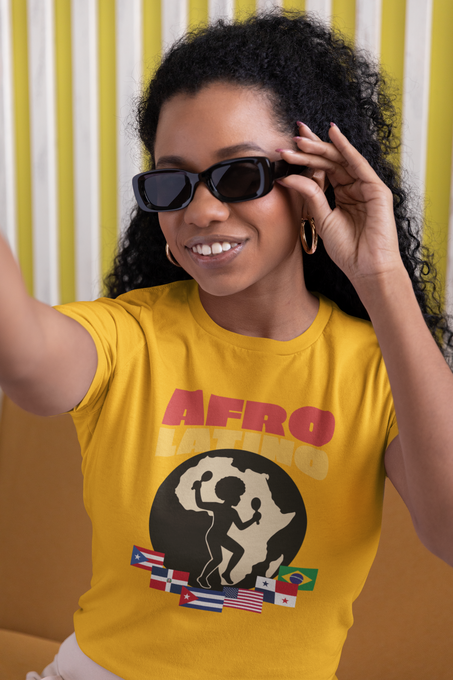 Afro-Latino T‑Shirt — Afro Latino Retro Silhouette with Flags