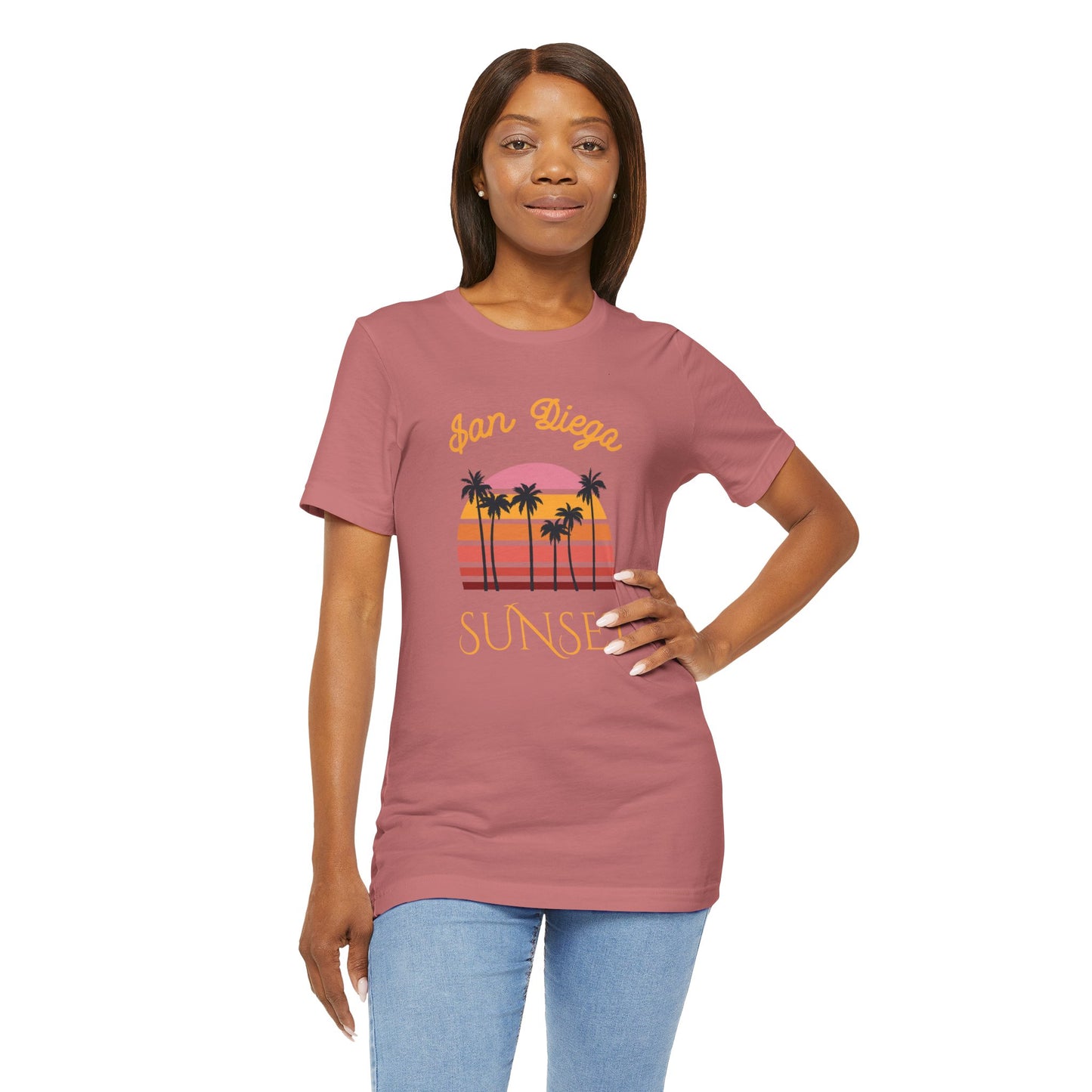 San Diego Sunset Unisex Tee, Retro T-Shirt, Palm Tree Shirt, Perfect Summer Outfit, California Vibes, Gift for Beach Lovers